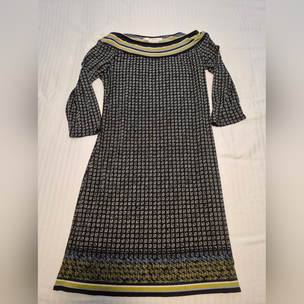 Studio M Striped Dress in Black, White, and Olive - Picture 1 of 3